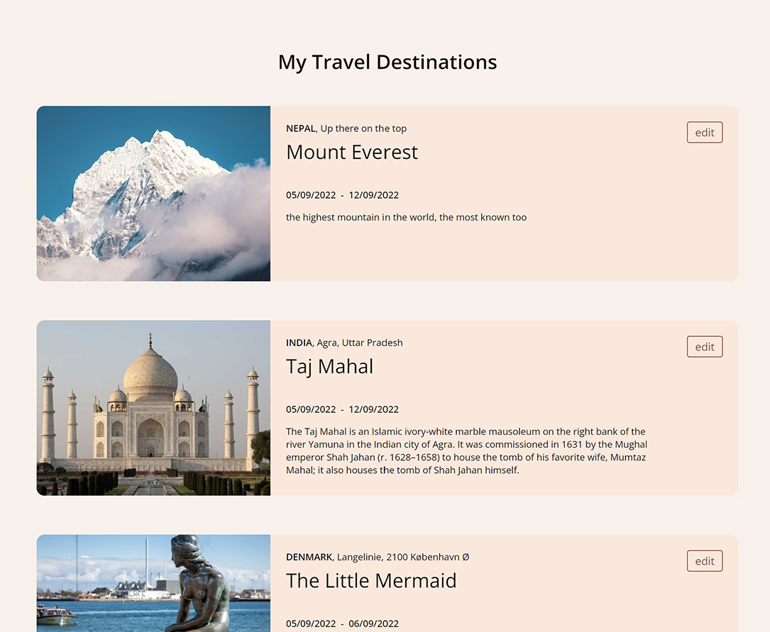 travel destinations project